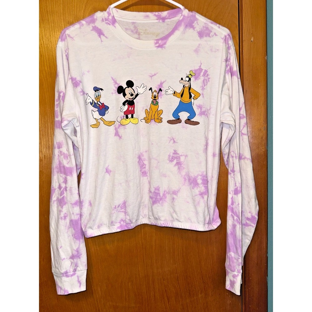 Disney Juniors M Purple Tie Dye Characters Pullover Top Mickey Goofy Donald Duck
